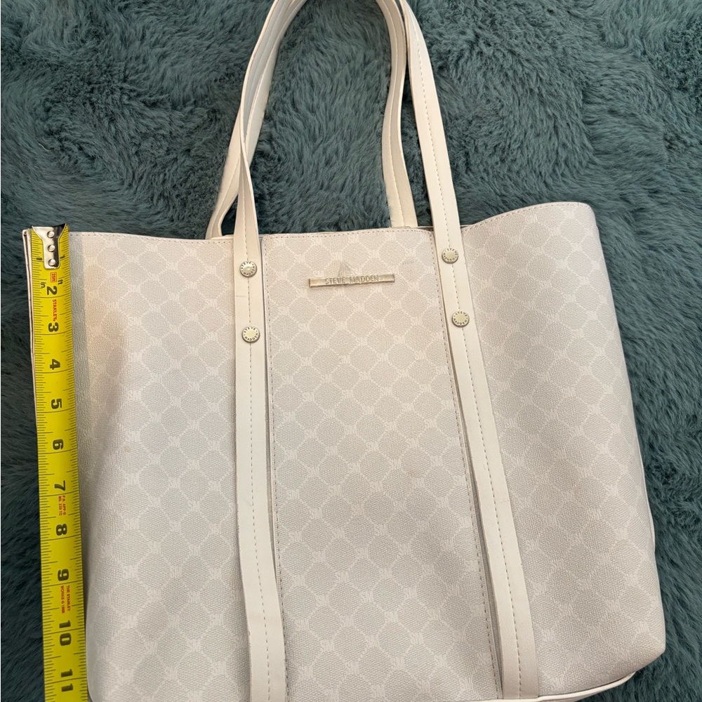 Steve Madden Bone White and Gray Structured Tote Bag